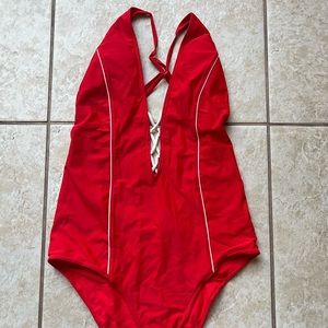 womens abercrombie and fitch large one piece red swimsuit